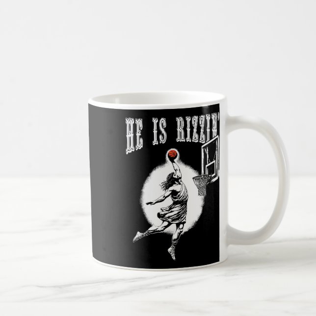 He Is Risen Funny Easter Jesus Playing Bysketbyll  Coffee Mug (Right)