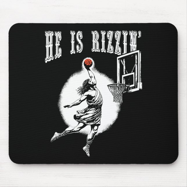 He Is Risen Funny Easter Jesus Playing Bysketbyll  Mouse Mat (Front)