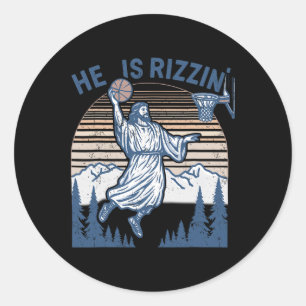 He Is Risen Funny Easter Jesus Playing Sketll Mens Classic Round Sticker