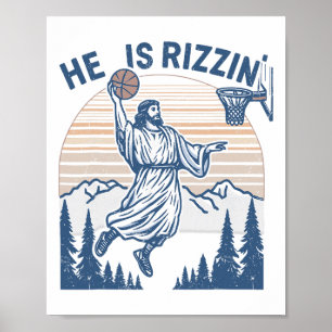 He Is Risen Funny Easter Jesus Playing Sketll Mens Poster