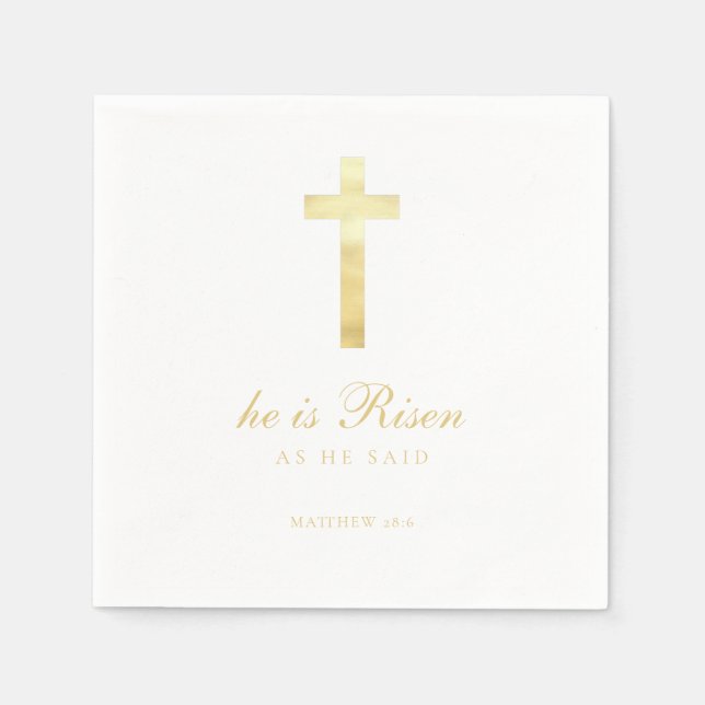 He is Risen | Gold Cross Easter Napkin (Front)