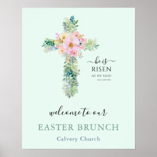 He is Risen Greenery Cross Easter Brunch Poster
