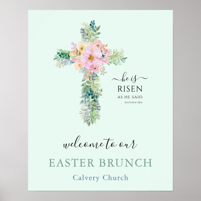 He is Risen Greenery Cross Easter Brunch Poster (Front)