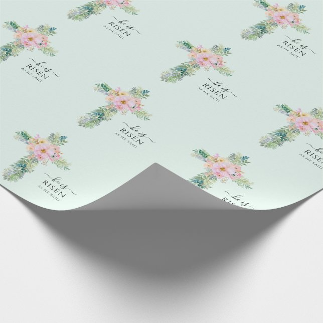 He is Risen Greenery Watercolor Cross Wrapping Paper (Corner)