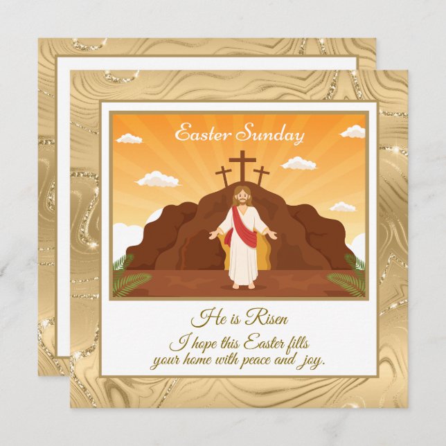 He Is Risen" Happy Easter - Customisable Religious Card (Front/Back)