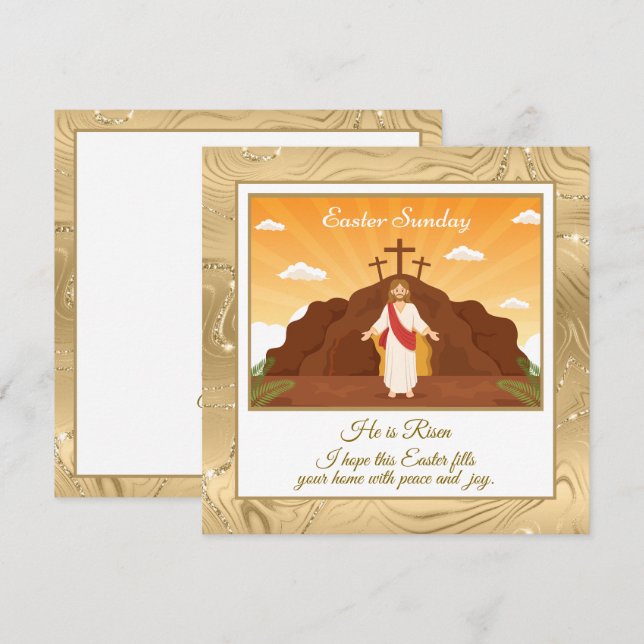 He Is Risen" Happy Easter - Customisable Religious Card (Front/Back)
