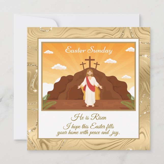 He Is Risen" Happy Easter - Customisable Religious Holiday Card (Front)