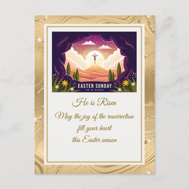He Is Risen" Happy Easter - Customisable Religious Postcard (Front)