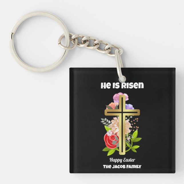 He is risen, Happy easter, family Religious  Key Ring (Front)