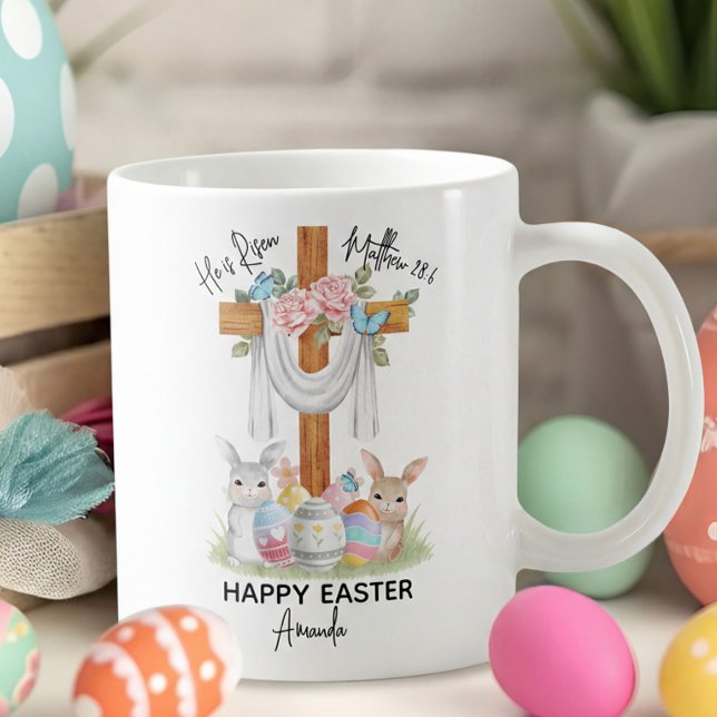 He is Risen Happy Easter Gift with Cross & Bunnies Coffee Mug (Creator Uploaded)