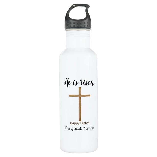 He is risen, Happy Easter to family, Religious 710 Ml Water Bottle (Front)