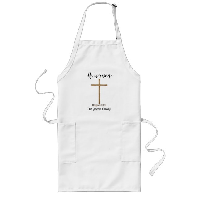 He is risen, Happy Easter to family, Religious Long Apron (Front)