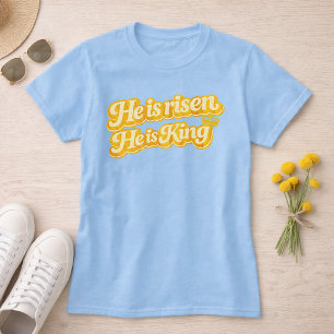 He is Risen He is King Retro Font Christian Easter T-Shirt