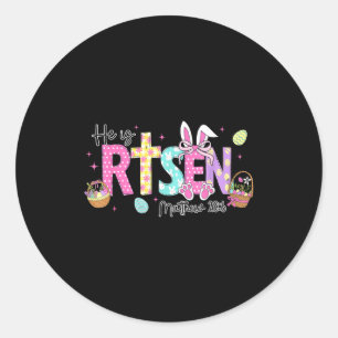 He Is Risen Jesus Christian Bunny Rabbit Eggs Happ Classic Round Sticker