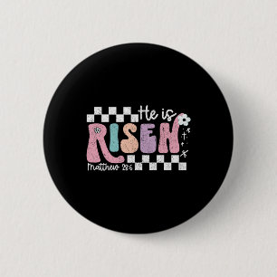 He Is Risen Jesus Christian Chequered Design Easte 6 Cm Round Badge