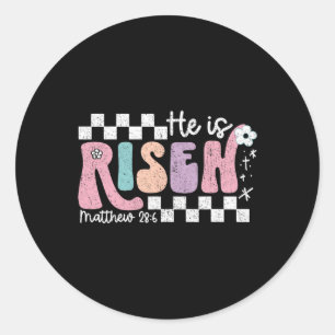 He Is Risen Jesus Christian Chequered Design Easte Classic Round Sticker