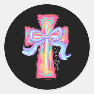 He Is Risen Jesus Christian Cross Coquette Bow Hap Classic Round Sticker
