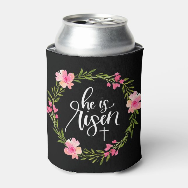 He is Risen Jesus Christian Happy Easter Floral Wr Can Cooler (Can Front)