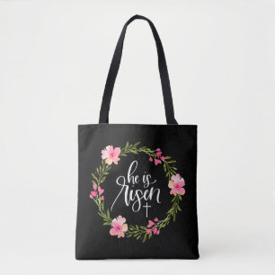 He is Risen Jesus Christian Happy Easter Floral Wr Tote Bag