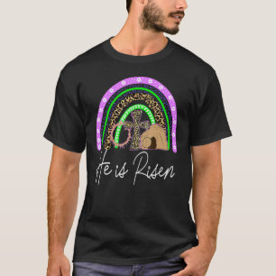 He is Risen Jesus Christian Happy Easter Rainbow W T-Shirt