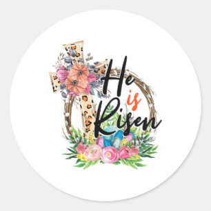 He Is Risen Jesus Christian Happy Easter Women Kid Classic Round Sticker