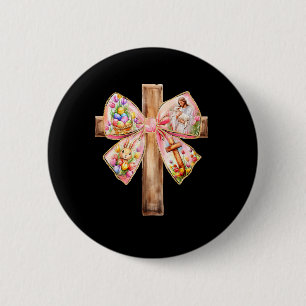 He Is Risen Jesus Coquette Bow Easter Cross Women 6 Cm Round Badge