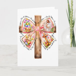 He Is Risen Jesus Coquette Bow Easter Cross Women Card