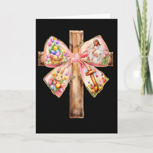 He Is Risen Jesus Coquette Bow Easter Cross Women Card