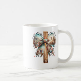He Is Risen Jesus Coquette Bow Easter Cross Women Coffee Mug