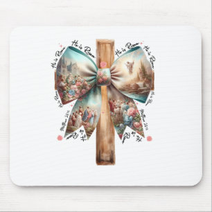 He Is Risen Jesus Coquette Bow Easter Cross Women  Mouse Mat