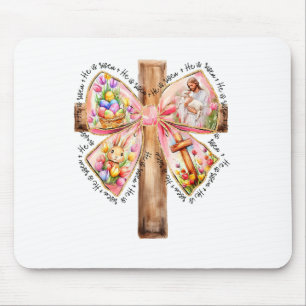 He Is Risen Jesus Coquette Bow Easter Cross Women Mouse Mat