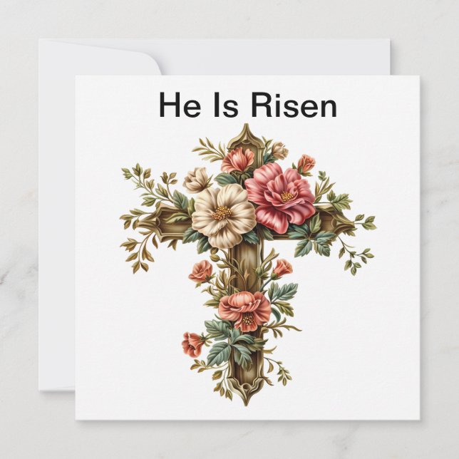He Is Risen Jesus Cross Card, Happy Easter Day Holiday Card (Front)