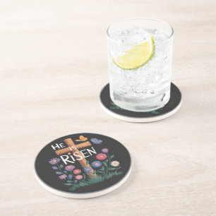 He Is Risen Jesus Floral Christian Easter Coaster