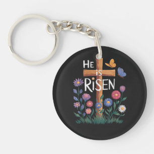 He Is Risen Jesus Floral Christian Easter Key Ring