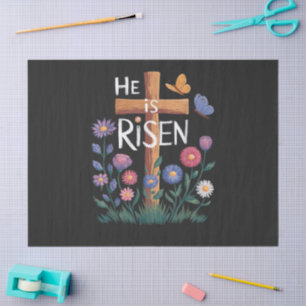 He Is Risen Jesus Floral Christian Easter Tissue Paper