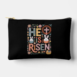 He is Risen Jesus Floral Cute Easter Bunny Rabbit Accessory Pouch