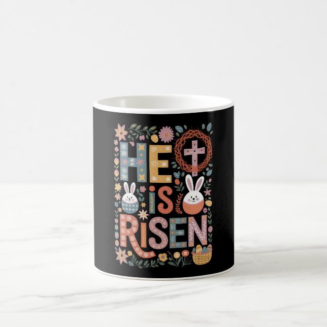 He is Risen Jesus Floral Cute Easter Bunny Rabbit Coffee Mug (Center)