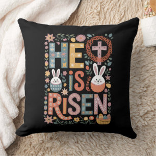 He is Risen Jesus Floral Cute Easter Bunny Rabbit Cushion