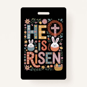 He is Risen Jesus Floral Cute Easter Bunny Rabbit ID Badge
