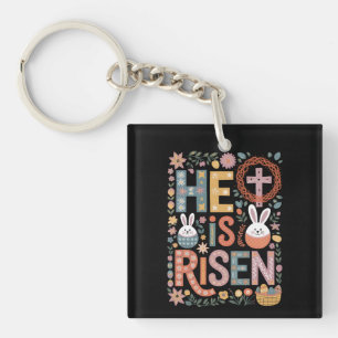 He is Risen Jesus Floral Cute Easter Bunny Rabbit Key Ring