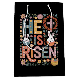 He is Risen Jesus Floral Cute Easter Bunny Rabbit Medium Gift Bag