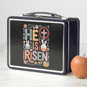 He is Risen Jesus Floral Cute Easter Bunny Rabbit Metal Lunch Box