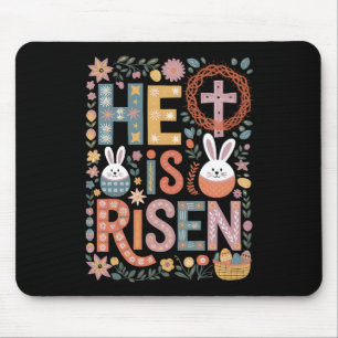 He is Risen Jesus Floral Cute Easter Bunny Rabbit Mouse Mat
