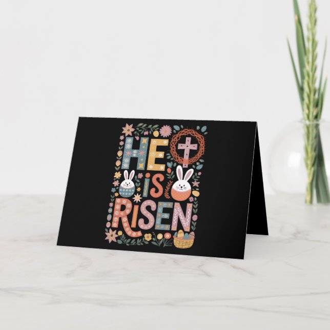 He is Risen Jesus Floral Cute Easter Bunny Rabbit Thank You Card (Front)