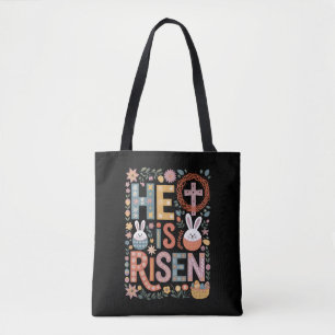 He is Risen Jesus Floral Cute Easter Bunny Rabbit Tote Bag