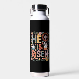 He is Risen Jesus Floral Cute Easter Bunny Rabbit Water Bottle