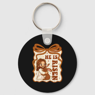 He is risen jesus rabbit christian easter bunny key ring