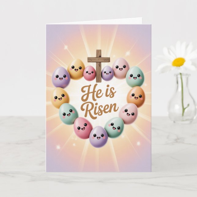 He Is Risen Kawaii Easter Card Cute Christian  (Small Plant)