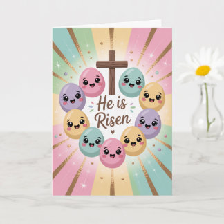 He Is Risen Kawaii Easter Card Cute Religious
