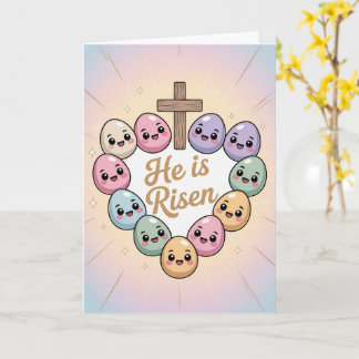 He Is Risen Kawaii Egg Heart Style Easter Card
